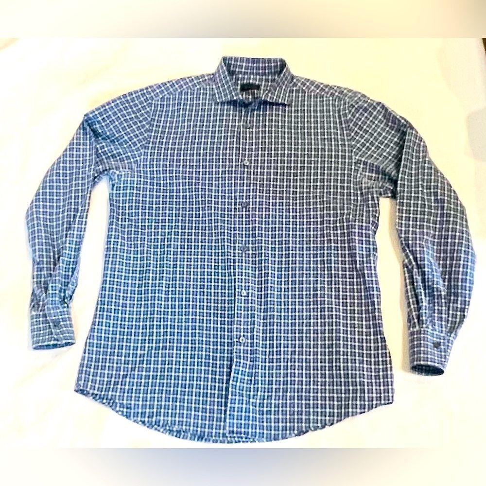 Pal Zileri Long Sleeve Button-front Shirt Sz‎ 42 L Blue & White Checkered
